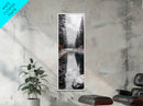 Mountain River, Forest Reflections, Nature Tranquility, Winter Pines, Canvas Print, Serene Landscape Wall Art, Bedroom Cabin Decor