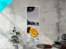 Yellow Towel, Secluded Beach, Summer Moment, Framed Canvas Print, Coastal Bathroom Art, Minimalist Beach Decor, Relaxation Wall Art