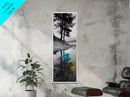 Tree Reflection, Moody Landscape, Nature Serenity, Rainbow Water, Framed Canvas Print, Boho Style, Bedroom Wall Art, Artistic Calm