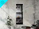 Autumn Campfire Scene, Cozy Outdoors, Fall Evening Glow, Lakeside Calm, Framed Canvas Print Cabin Decor, Living Room Autumn Wall Art