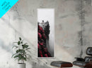 Misty Cliffs, Pink Blossoms, Zen Mountains, Dreamy Fog, Framed Canvas Print, boho wall art, meditation space, nature fantasy decor
