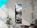 Alpine Reflection, Lake View, Mountain Tranquility, Framed Canvas Print, Nature Lover Gift, Bathroom Wall Art, Boho Landscape Art, Neutral Decor