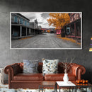 Wild West Town, Autumn Trees, Empty Street, Color Pop, Framed Canvas Print, Rustic Wall Decor, Hallway Art, Americana Style