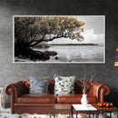 Mangrove Tree, Coastal Roots, Golden Leaves, Ocean View, Framed Canvas Print, Beach House Art, Nature Wall Decor, Minimal Coastal Vibe