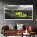 Coastal Marsh, Minimalist Nature, Black and White Art, Modern Decor, Framed Canvas Print, Bathroom Wall Art, Yellow Accents, Serene Mood