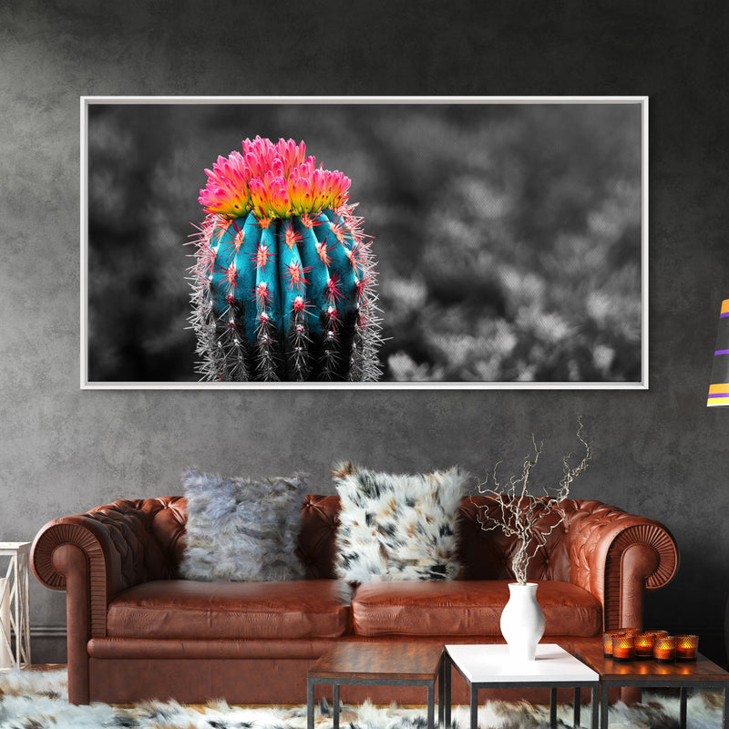 succulent living room decor Neon Bloom Cactus, Rainbow Succulent, Desert Art, Canvas Print, Colorful Botanical Wall Art, Modern Living Room Decor, Bold Nature