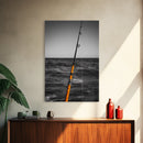 Fishing Pole, Ocean Rod, Angler Focus, Sea Horizon, Framed Canvas Print, Man Cave Wall Art, Sport Fishing Decor, Coastal Style Art