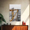 Yellow Fence Wire, Rustic Barbed Wire, Country Fence, Framed Canvas Print, Farmhouse Wall Art, Minimalist Rustic Home Decor