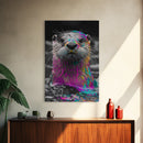 Colorful Otter, Vibrant Animal, Rainbow Fur, Framed Canvas Print, Kids Room Decor, Whimsical Wildlife Art, Playroom Wall Art, Bold Style