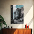 Canyon Rocks, Earth Tones, Cliff Path, Scenic Sky, Framed Canvas Print modern rustic art, desert wall decor, hallway landscape canvas