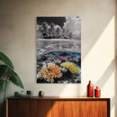 Island View, Coral Reef, Overwater Split Scene, Framed Canvas Print, Coastal Wall Art, Beach House Decor, Ocean Landscape Art