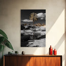 Palm Tree, Desert Oasis, Reflection Pond, Framed Canvas Print, Tropical Wall Art, Boho Decor, Minimalist Landscape Photography