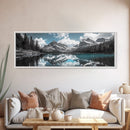 Snowy Mountain Lake, Blue Reflection Peaks, Alpine Serenity Scene, Framed Canvas Print, Nature Photography, Bedroom Wall Art