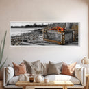 Lobster Trap, Rustic Coast, Weathered Wood, Maritime Life, Framed Canvas Print, Kitchen Wall Decor, Coastal Cottage Style, Fall Wall Art