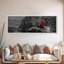 Grand Canyon, Meditation Art, Red Jacket, Adventure Scene, Framed Canvas Print, Hiking Wall Art, Man Cave Decor, Minimalist Landscape
