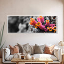 Neon Coral Closeup, Vibrant Underwater Detail, Oceanic Texture Wall Art, Framed Canvas Print, Bathroom Decor, Coastal Modern Style