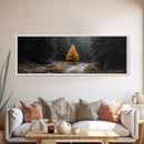 Lone Golden Tree, Forest Path Landscape, Moody Nature Wall Art, Framed Canvas Print, Minimalist Fall Decor, Entryway Accent Piece