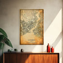 Vintage Istanbul City Map Wall Art Canvas Print, Distressed Istanbul Map, Framed Wall Art, Cool Istanbul Turkey Travel Wall Art, Office Art
