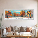 Cambridge Massachusetts Panoramic Painting, Mid Century Modern Framed Canvas Print, Retro Pop Art Travel Poster, Home Decor, City Print