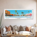 Downey California Panoramic Wall Art, Mid Century Modern Framed Canvas Print, Retro Pop Art Travel Poster, City Living Room Decor, Home Decor