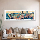 Portland Oregon Panoramic Wall Art, Mid Century Modern Framed Canvas Print, Retro Pop Art Travel Poster, City Art, Office Wall Decor, Living Room Art