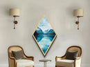 Snowy Mountain View Diamond Shaped Canvas Embossed Print, Blue Alpine Landscape Art, Nature Scene, Winter Cabin Wall Decor