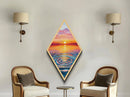 Vibrant Sunset Ripple Diamond Shaped Canvas Textured Print, Ocean Reflection Wall Art, Pastel Horizon Coastal Tranquil Painting