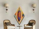Colorful Tribal Feather Diamond Shaped Canvas Embossed Print, Boho Spirit Decor, Vibrant Ethnic Accent Native-Inspired Wall Art