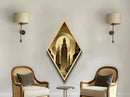 Retro Futuristic City Diamond Shaped Canvas Textured Print, Vintage Sci-Fi Architecture, Sepia Space Age Urban Wall Artwork