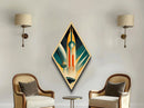 Art Deco Rocketship Diamond Shaped Canvas Embossed Print, Retro Space Travel Wall Art, Vintage Sci-Fi Rocket Launch Artwork