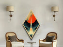 Space Rocket Orbit Diamond Shaped Canvas Textured Print, Mid-Century Sci-Fi Wall Art, Vintage Red Planet Spacecraft Launch