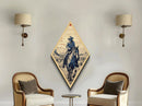 Outlaw Rider in Desert Diamond Shaped Canvas Embossed Print — Retro Western Cowboy Landscape Art Wild West Country Wall Decor