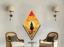 Retro Cowboy Mountain Range Diamond Shaped Canvas Embossed Print — Southwestern Western Wall Art Desert Ride Rustic Decor Scene