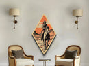 Western Trail Journey Diamond Shaped Cowboy Wall Art Canvas Textured Print Rustic Horse Rider Illustration Desert Sunset Decor