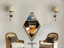 Golden Hour Whiskey – Diamond Shaped Canvas Art Print Dramatic Window Bar Decor, Modern Whiskey Glass Wall Art, Sophisticated Drink Vibe