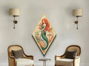 Dreamy Siren Realm Diamond Shaped Underwater Mermaid Scene Canvas Art Print Ethereal Sea Life Whimsical Coastal Home Decor