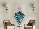 Alpine Meadow Flow – Diamond Shaped Mountain River Wildflowers Canvas Art Print, Spring Nature Wall Decor, Serene Landscape Scene