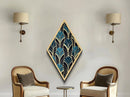 Teal Deco Leaves – Diamond Shaped Canvas Embossed Print Art Deco Wall Decor, Gold Foil Style, Geometric Pattern, Modern Glam Botanical Print