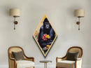 Jungle Guardian Stare Diamond Shaped Gorilla Holding Flowers Canvas Embossed Print Nature Wildlife Decor Office Eclectic Wall Art