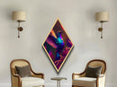 Hummingbird Radiance – Diamond Shaped Canvas Embossed Print with Neon Tropical Bird Art, Vibrant Floral Wildlife Home Wall Decor
