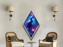 Cosmic Spirit Rise – Diamond Shaped Canvas Embossed Print with Nebula Goddess Art, Galaxy Fantasy Decor, Dreamy Space Painting