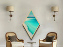 Crystal Lagoon Shore – Diamond Shaped Canvas Textured Print with Tropical Beach Scene, Aqua Blue Ocean Wall Decor, Island Vibes Art
