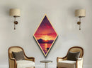 Radiant Sunset Glow Diamond Shaped Canvas Art Print, Mountain Lake Sunset Wall Decor, Vibrant Landscape Art Geometric Print