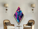 Neon Arcade Lights Diamond Shaped Canvas Textured Print, Retro Gaming Room Wall Art, Vaporwave Decor Gamer Gift Print