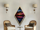 Cosmic Acacia Night – Diamond Shaped African Tree Silhouette Canvas Art Print with Starry Sky and Galaxy Reflection Landscape