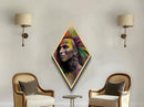 Tribal Spirit Face – Diamond Shaped Colorful Warrior Portrait Canvas Textured Print with Abstract Modern Indigenous Art Style