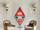 Synthwave Sundown – Diamond Shaped Vaporwave Sunset Landscape Canvas Art Print with Neon Ocean Grid and Retro 80s Aesthetic