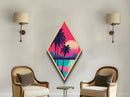 Midcentury Modern Wall Art, Vaporwave Palm Tree Art, Diamond Shaped Canvas Embossed Wall Art, Canvas Textured Art