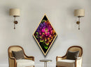 Rainbow Flower Canvas Textured Print, Diamond Shaped Wall Art,  Floral Decor, Flower Painting Print