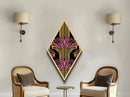 Deco Bloom Burst Diamond Shaped Canvas Textured Print, Retro Pink and Gold Wall Art, Art Deco Botanical Fan Accent Home Decor